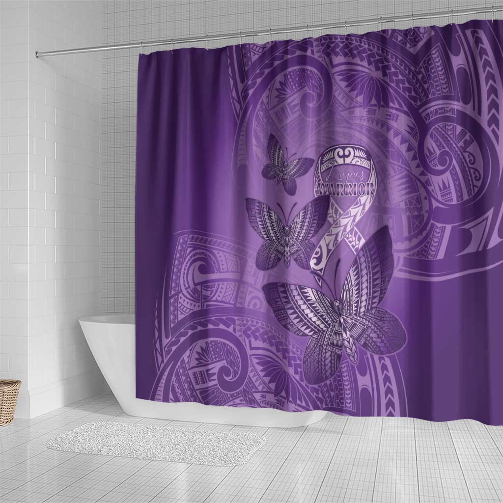 Polynesia Lupus Awareness Month Shower Curtain Warrior Purple Ribbon Polynesian Butterflies