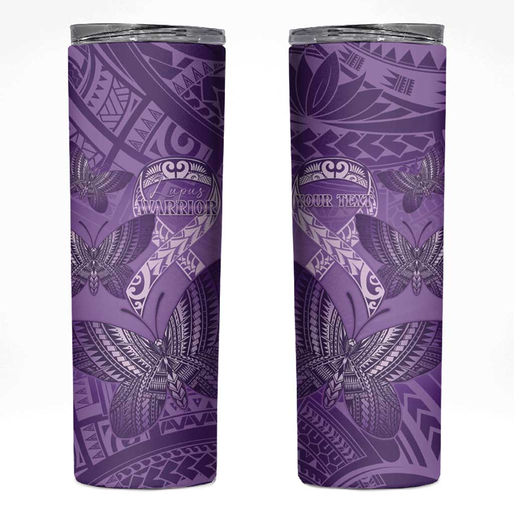 Personalised Polynesia Lupus Awareness Month Skinny Tumbler Warrior Purple Ribbon Polynesian Butterflies