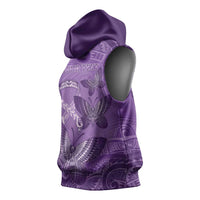 Personalised Polynesia Lupus Awareness Month Sleeveless Hoodie Warrior Purple Ribbon Polynesian Butterflies LT14 - Polynesian Pride