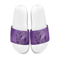 Polynesia Lupus Awareness Month Slide Sandals Warrior Purple Ribbon Polynesian Butterflies