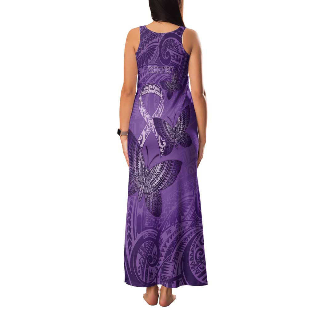 Personalised Polynesia Lupus Awareness Month Tank Maxi Dress Warrior Purple Ribbon Polynesian Butterflies LT14 - Polynesian Pride