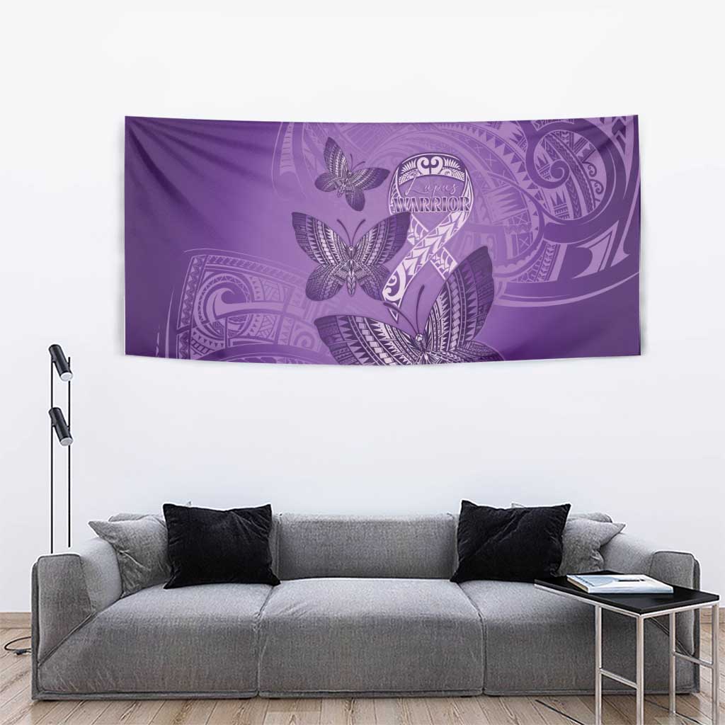 Polynesia Lupus Awareness Month Tapestry Warrior Purple Ribbon Polynesian Butterflies