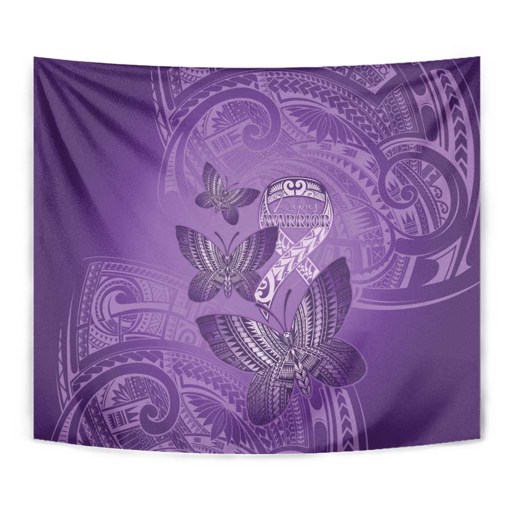Polynesia Lupus Awareness Month Tapestry Warrior Purple Ribbon Polynesian Butterflies
