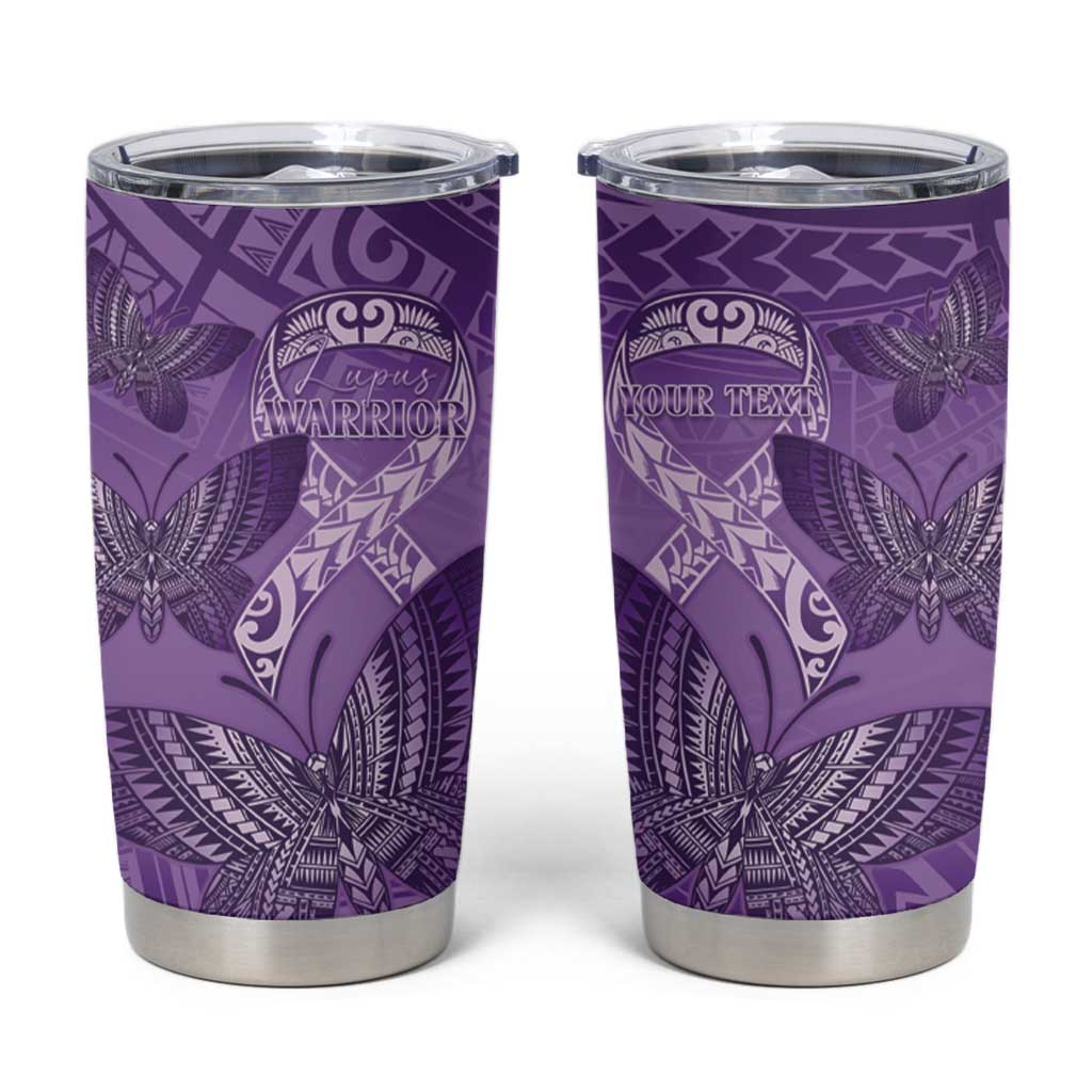 Personalised Polynesia Lupus Awareness Month Tumbler Cup Warrior Purple Ribbon Polynesian Butterflies