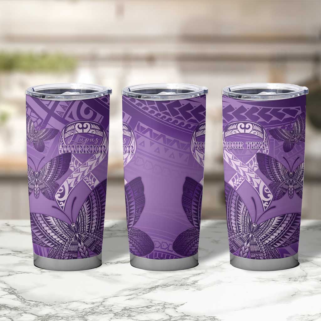 Personalised Polynesia Lupus Awareness Month Tumbler Cup Warrior Purple Ribbon Polynesian Butterflies