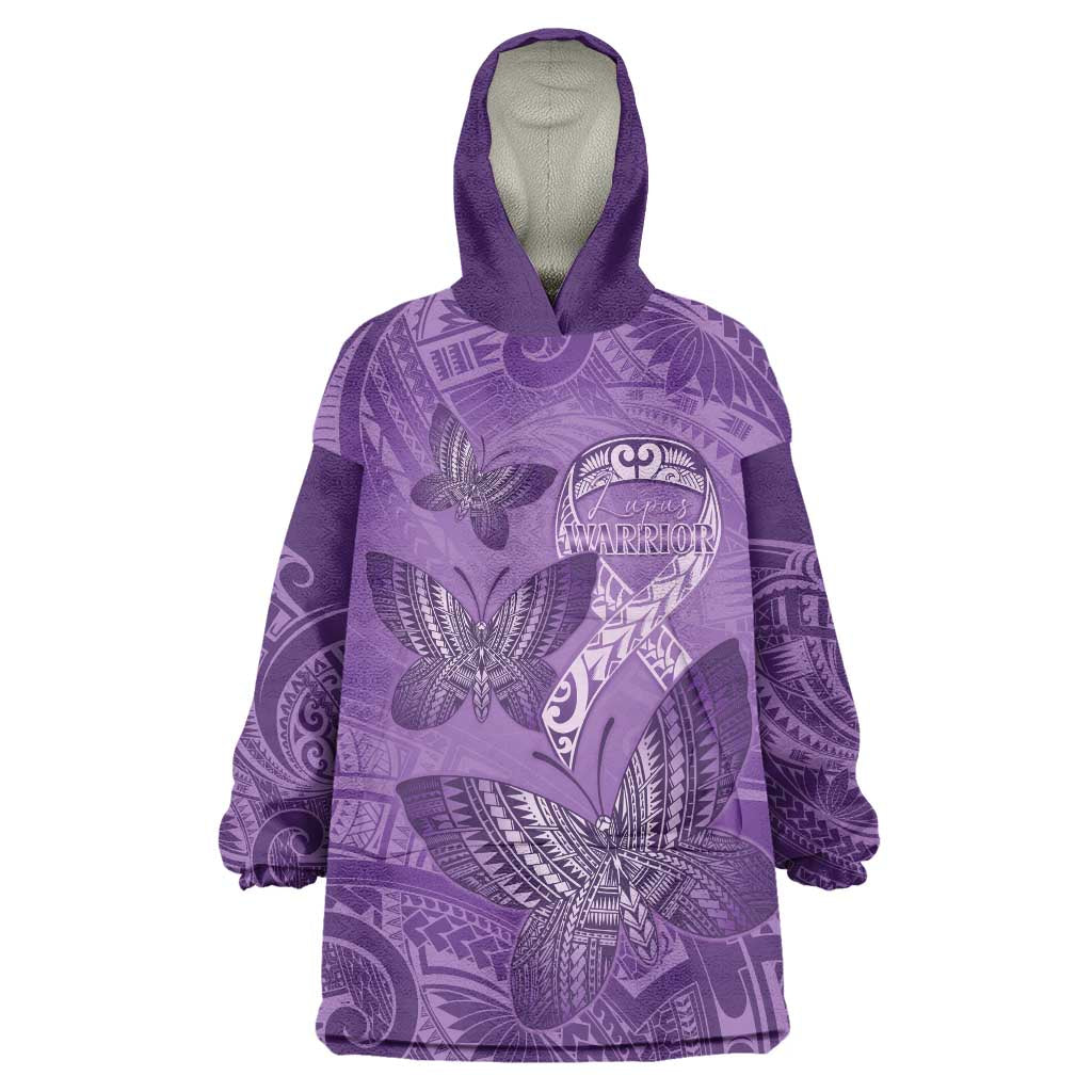 Personalised Polynesia Lupus Awareness Month Wearable Blanket Hoodie Warrior Purple Ribbon Polynesian Butterflies