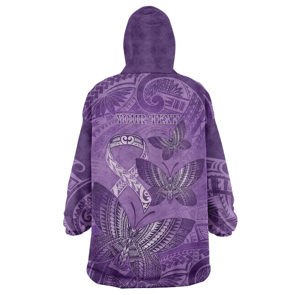 Personalised Polynesia Lupus Awareness Month Wearable Blanket Hoodie Warrior Purple Ribbon Polynesian Butterflies