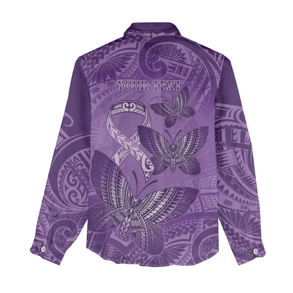 Personalised Polynesia Lupus Awareness Month Women Casual Shirt Warrior Purple Ribbon Polynesian Butterflies
