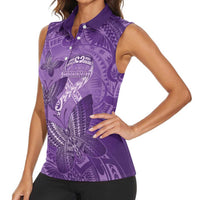 Personalised Polynesia Lupus Awareness Month Women Sleeveless Polo Shirt Warrior Purple Ribbon Polynesian Butterflies