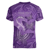Personalised Polynesia Lupus Awareness Month Women V-Neck T-Shirt Warrior Purple Ribbon Polynesian Butterflies