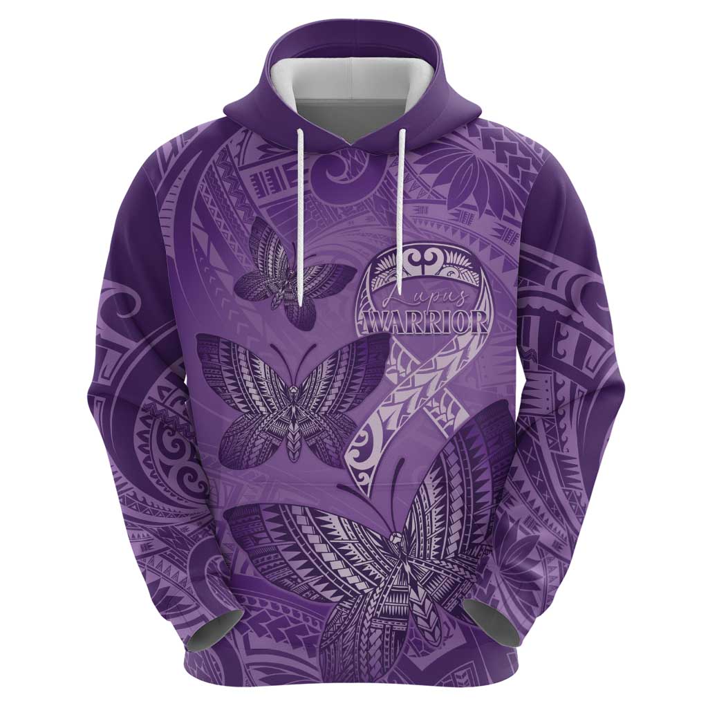 Personalised Polynesia Lupus Awareness Month Zip Hoodie Warrior Purple Ribbon Polynesian Butterflies