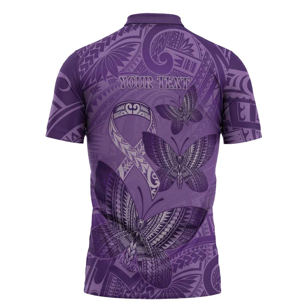 Personalised Polynesia Lupus Awareness Month Zipper Polo Shirt Warrior Purple Ribbon Polynesian Butterflies LT14 - Polynesian Pride