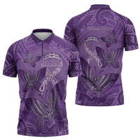 Personalised Polynesia Lupus Awareness Month Zipper Polo Shirt Warrior Purple Ribbon Polynesian Butterflies LT14 - Polynesian Pride