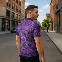 Personalised Polynesia Lupus Awareness Month Zipper Polo Shirt Warrior Purple Ribbon Polynesian Butterflies LT14 - Polynesian Pride