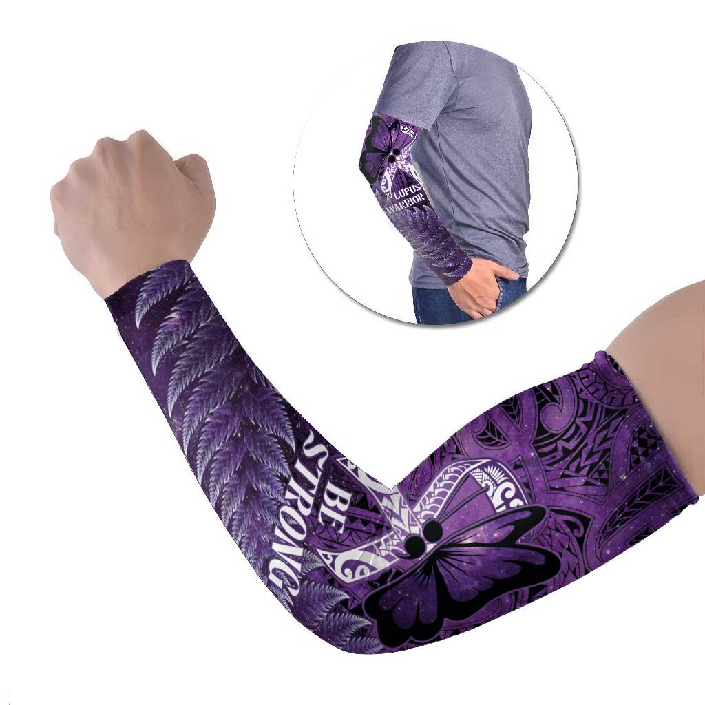 Lupus Awareness Month New Zealand Arm Sleeves Be Strong Warrior Maori Silver Fern LT14 Set of 2 Purple - Polynesian Pride