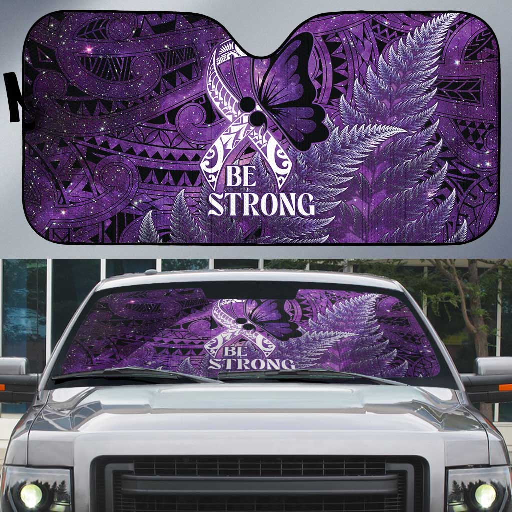 Lupus Awareness Month New Zealand Auto Sun Shade Be Strong Warrior Maori Silver Fern LT14 Purple - Polynesian Pride
