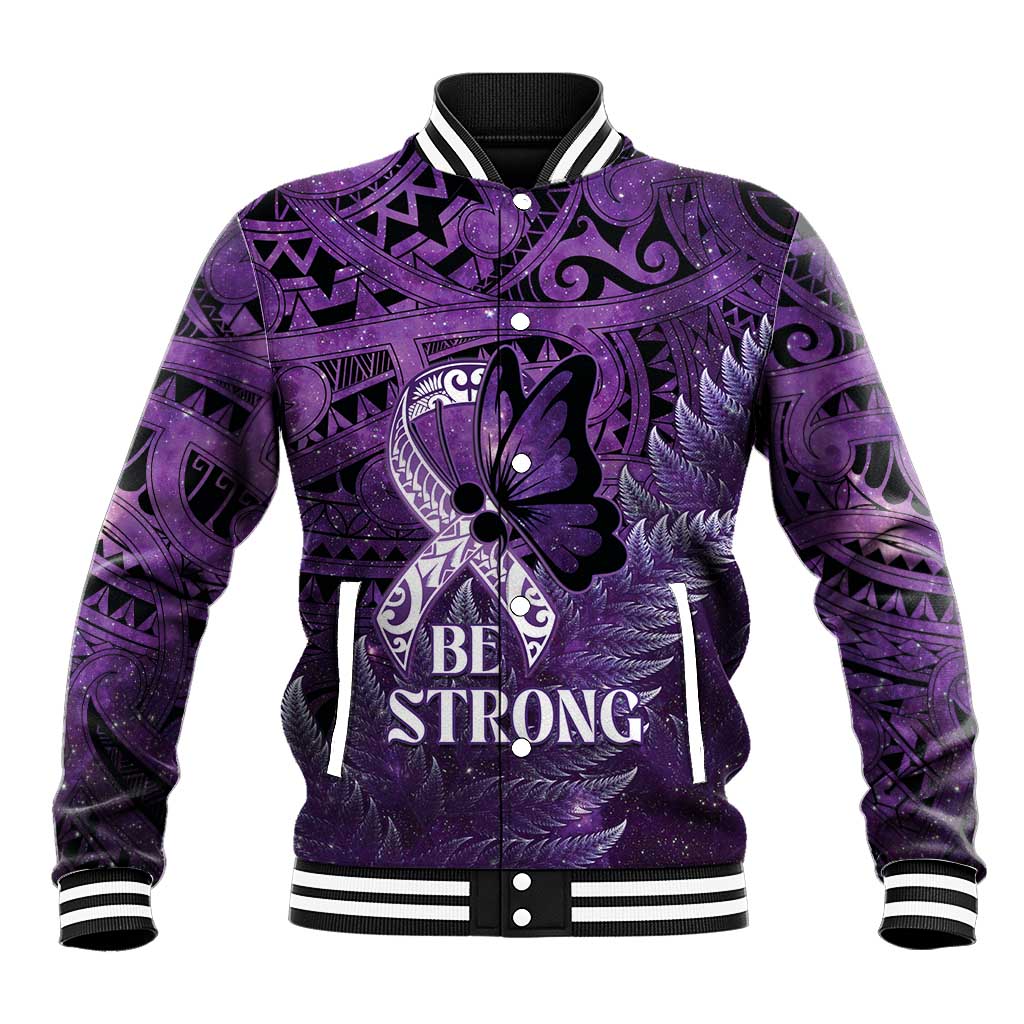Lupus Awareness Month New Zealand Baseball Jacket Be Strong Warrior Maori Silver Fern LT14 Unisex Purple - Polynesian Pride