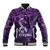 Lupus Awareness Month New Zealand Baseball Jacket Be Strong Warrior Maori Silver Fern LT14 Unisex Purple - Polynesian Pride