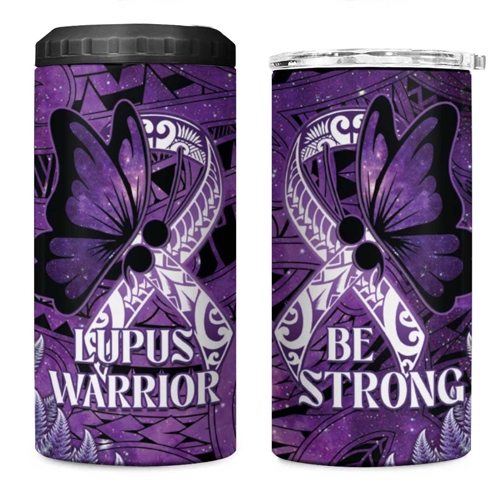 Lupus Awareness Month New Zealand 4 in 1 Can Cooler Tumbler Be Strong Warrior Maori Silver Fern