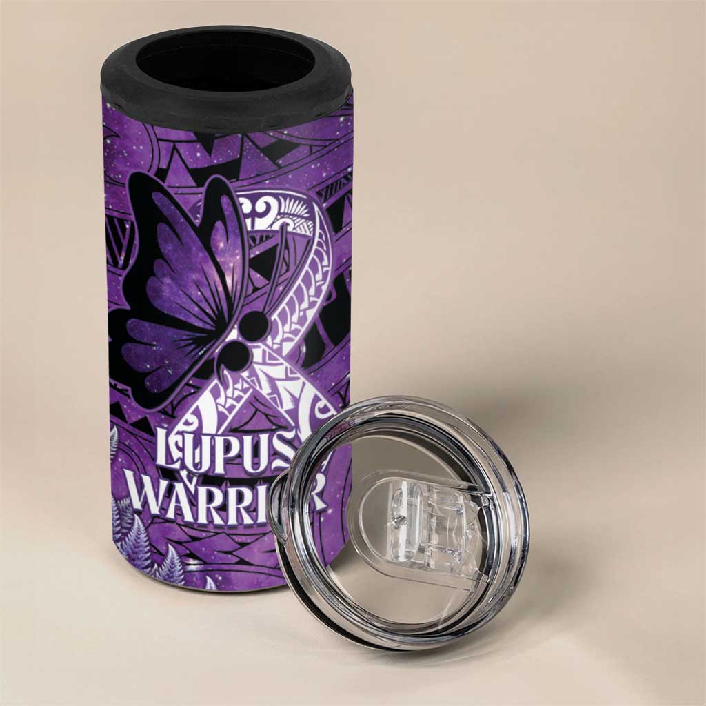 Lupus Awareness Month New Zealand 4 in 1 Can Cooler Tumbler Be Strong Warrior Maori Silver Fern