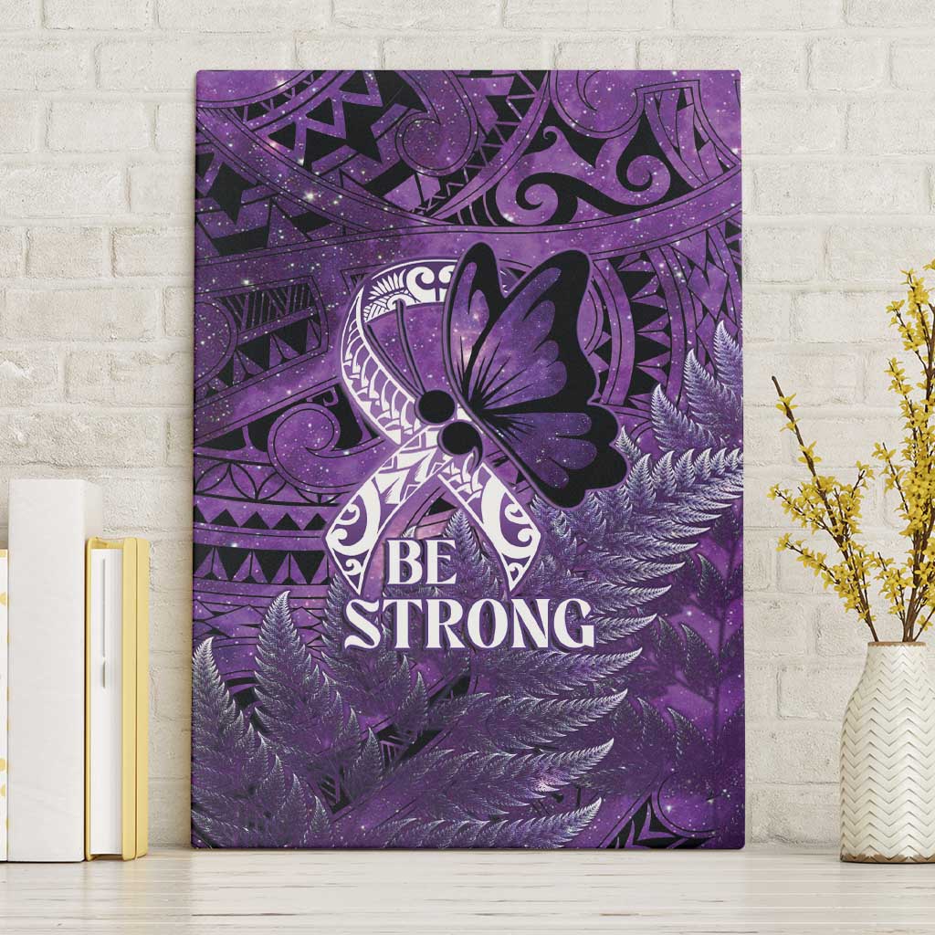 Lupus Awareness Month New Zealand Canvas Wall Art Be Strong Warrior Maori Silver Fern LT14 Without Frame Purple - Polynesian Pride