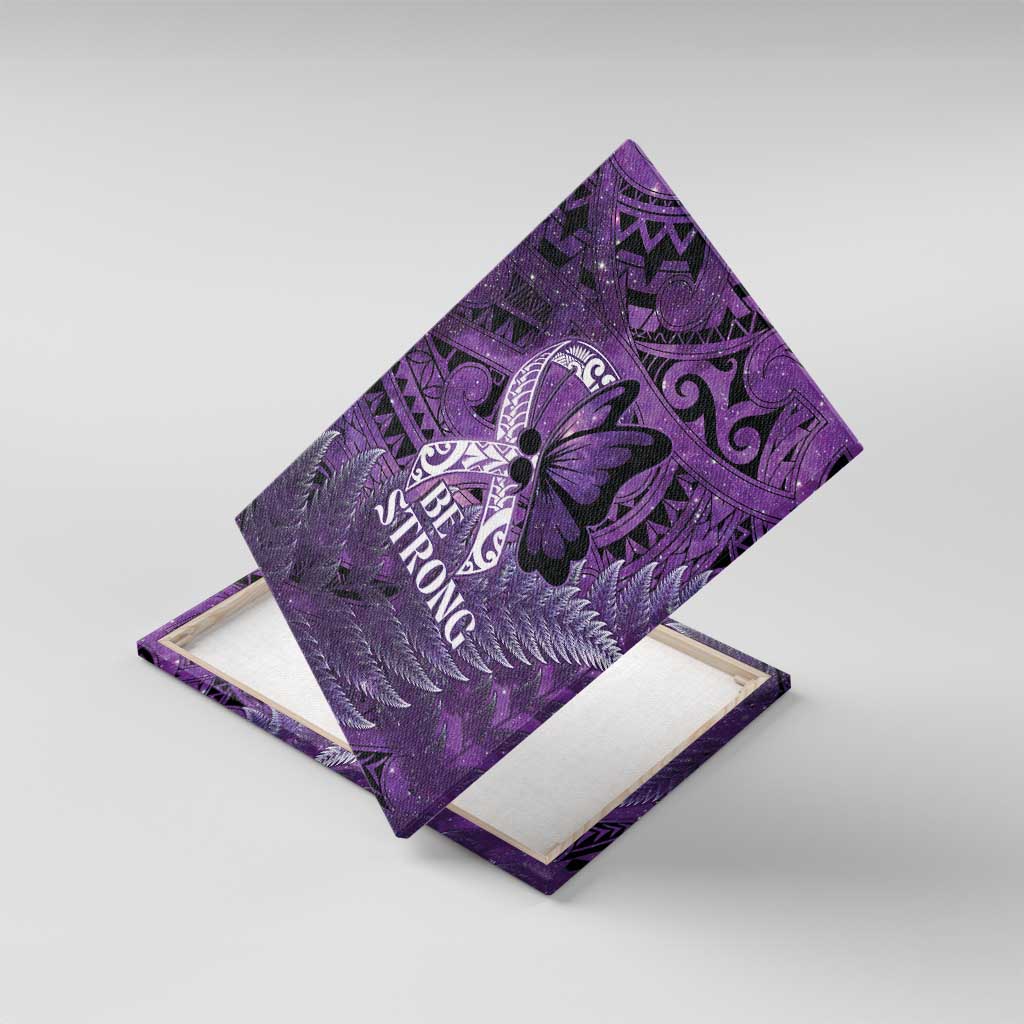 Lupus Awareness Month New Zealand Canvas Wall Art Be Strong Warrior Maori Silver Fern LT14 With Frame Purple - Polynesian Pride