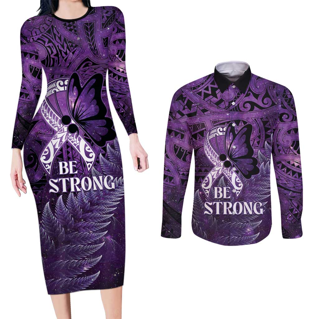 Lupus Awareness Month New Zealand Couples Matching Long Sleeve Bodycon Dress and Long Sleeve Button Shirt Be Strong Warrior Maori Silver Fern