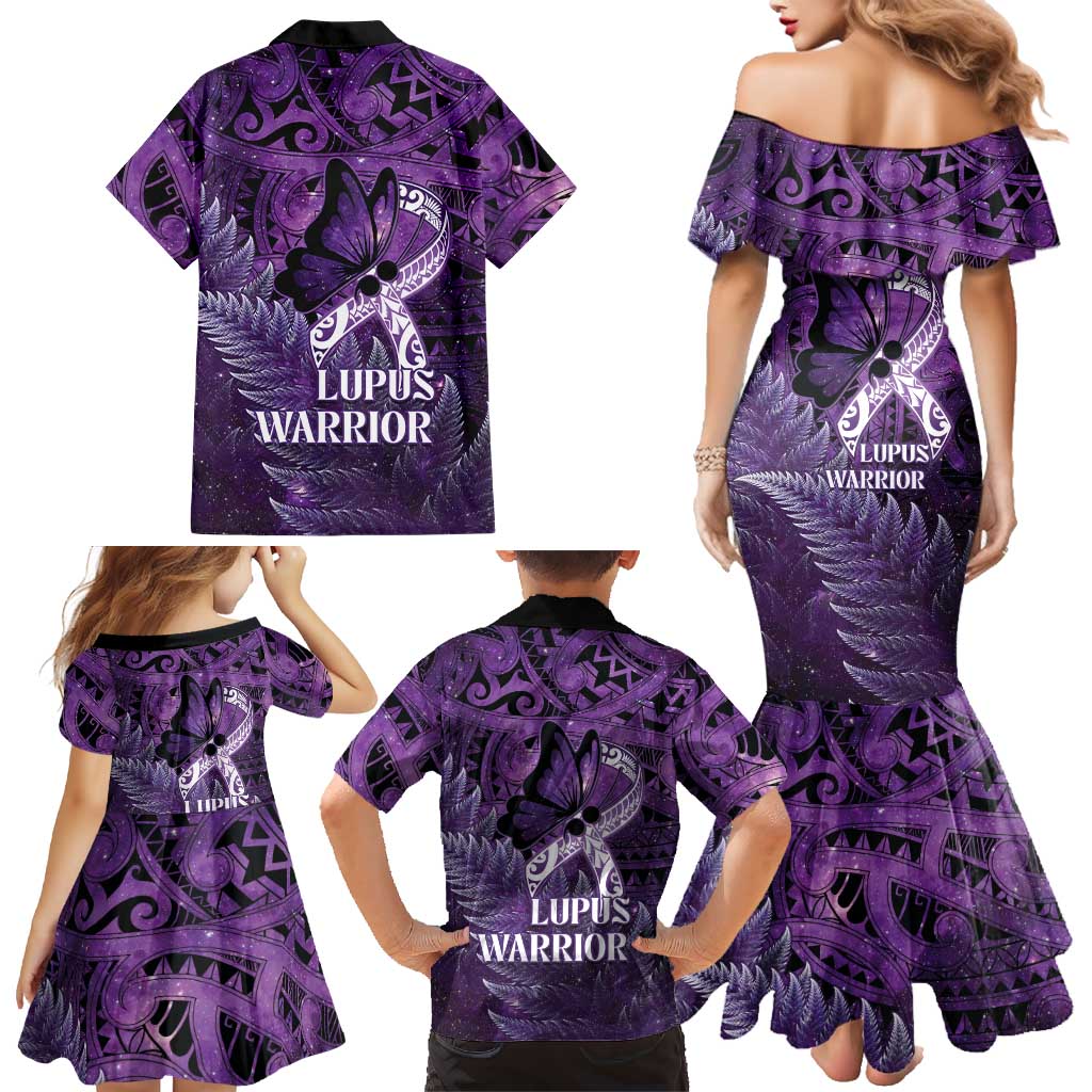 Lupus Awareness Month New Zealand Family Matching Mermaid Dress and Hawaiian Shirt Be Strong Warrior Maori Silver Fern LT14 - Polynesian Pride