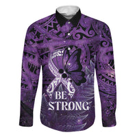 Lupus Awareness Month New Zealand Family Matching Mermaid Dress and Hawaiian Shirt Be Strong Warrior Maori Silver Fern LT14 Dad's Shirt - Long Sleeve Purple - Polynesian Pride