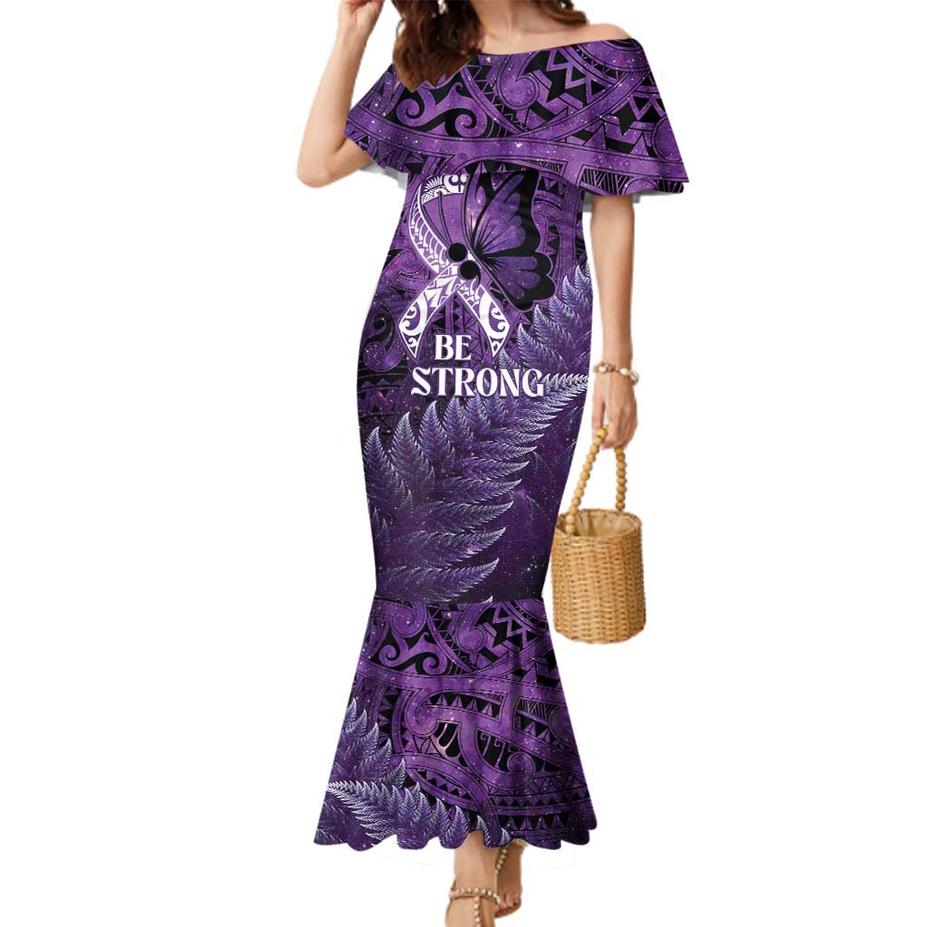 Lupus Awareness Month New Zealand Family Matching Mermaid Dress and Hawaiian Shirt Be Strong Warrior Maori Silver Fern LT14 Mom's Dress Purple - Polynesian Pride
