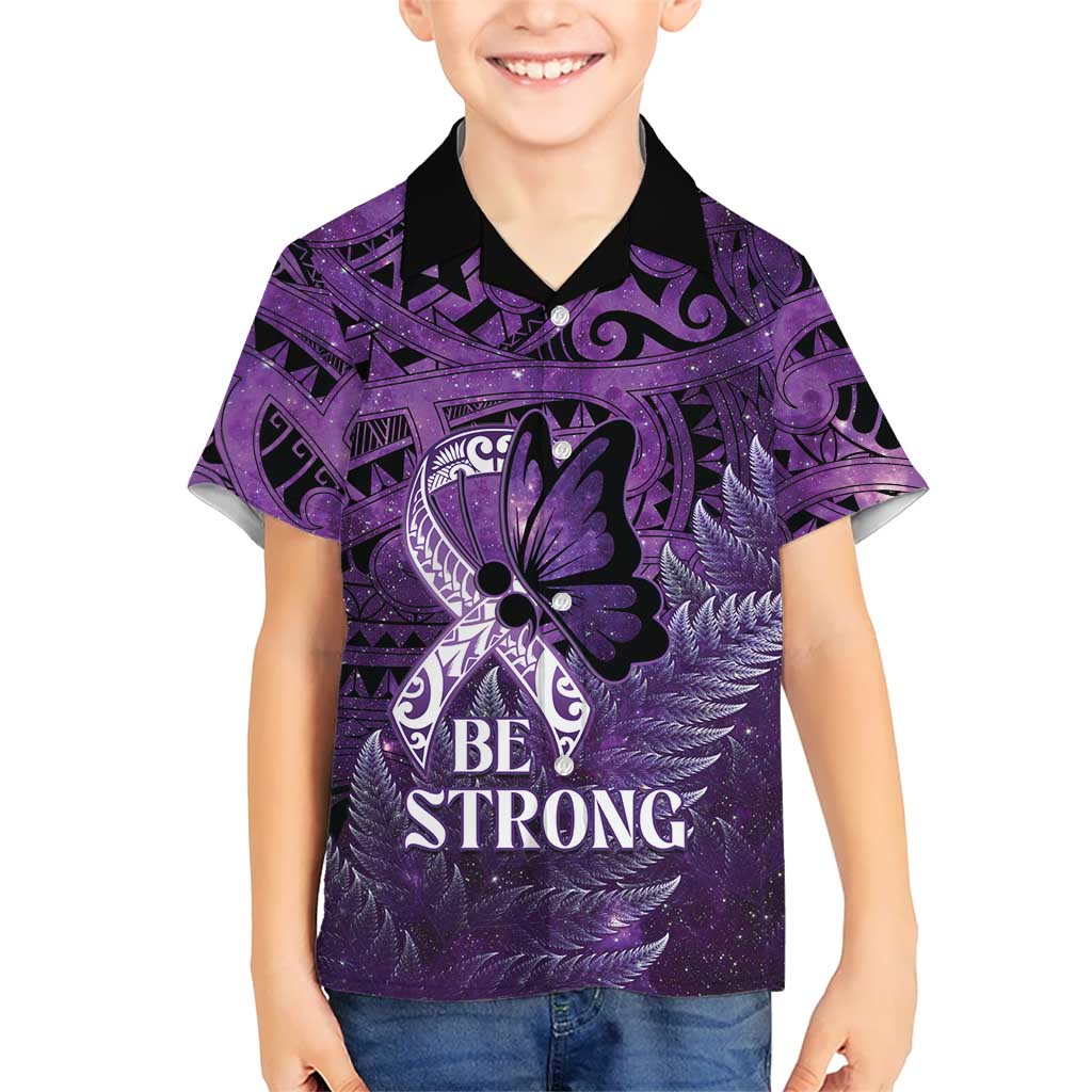 Lupus Awareness Month New Zealand Family Matching Mermaid Dress and Hawaiian Shirt Be Strong Warrior Maori Silver Fern LT14 Son's Shirt Purple - Polynesian Pride