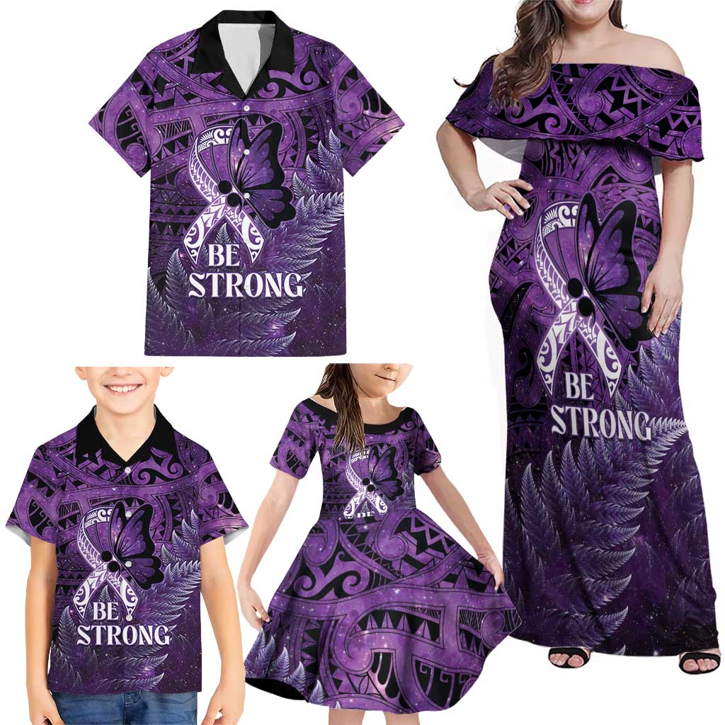 Lupus Awareness Month New Zealand Family Matching Off Shoulder Maxi Dress and Hawaiian Shirt Be Strong Warrior Maori Silver Fern