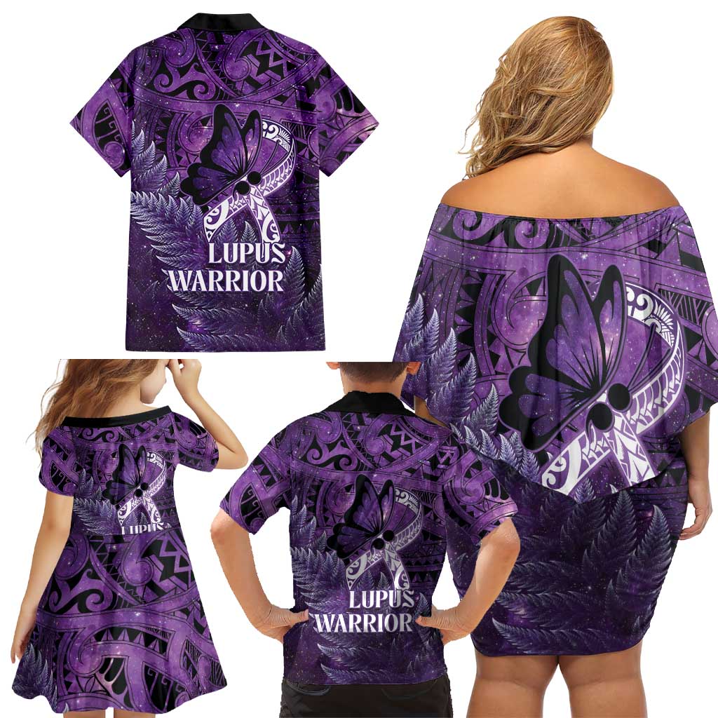 Lupus Awareness Month New Zealand Family Matching Off Shoulder Short Dress and Hawaiian Shirt Be Strong Warrior Maori Silver Fern