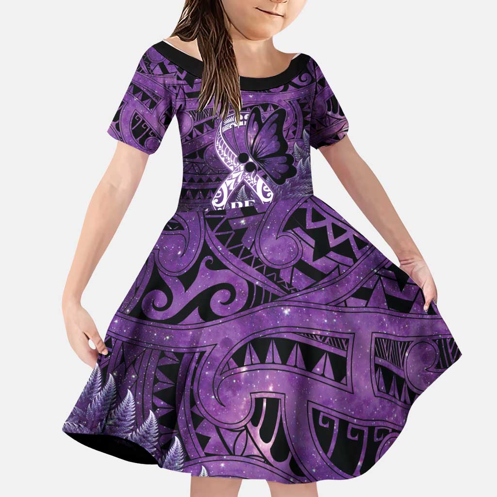 Lupus Awareness Month New Zealand Family Matching Short Sleeve Bodycon Dress and Hawaiian Shirt Be Strong Warrior Maori Silver Fern LT14 Daughter's Dress Purple - Polynesian Pride