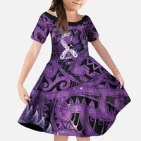 Lupus Awareness Month New Zealand Family Matching Short Sleeve Bodycon Dress and Hawaiian Shirt Be Strong Warrior Maori Silver Fern LT14 Daughter's Dress Purple - Polynesian Pride