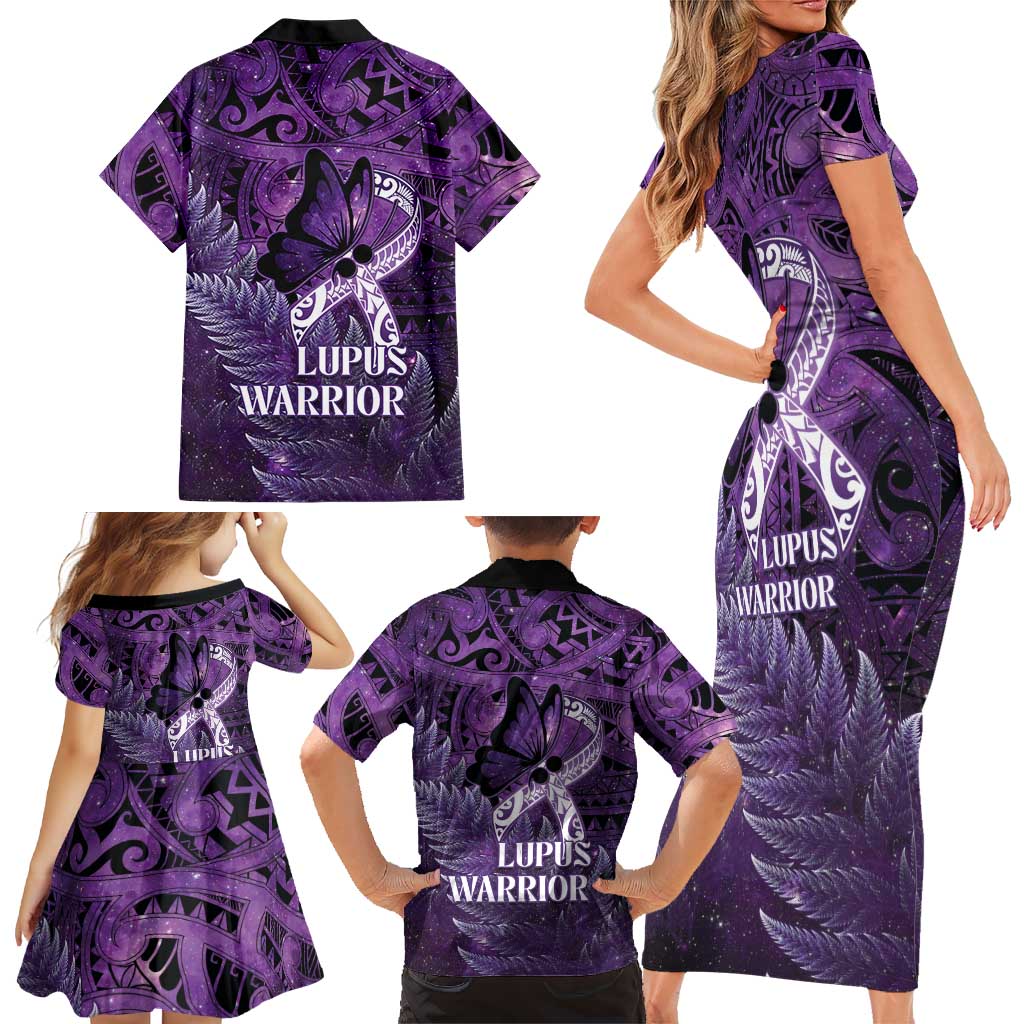 Lupus Awareness Month New Zealand Family Matching Short Sleeve Bodycon Dress and Hawaiian Shirt Be Strong Warrior Maori Silver Fern LT14 - Polynesian Pride