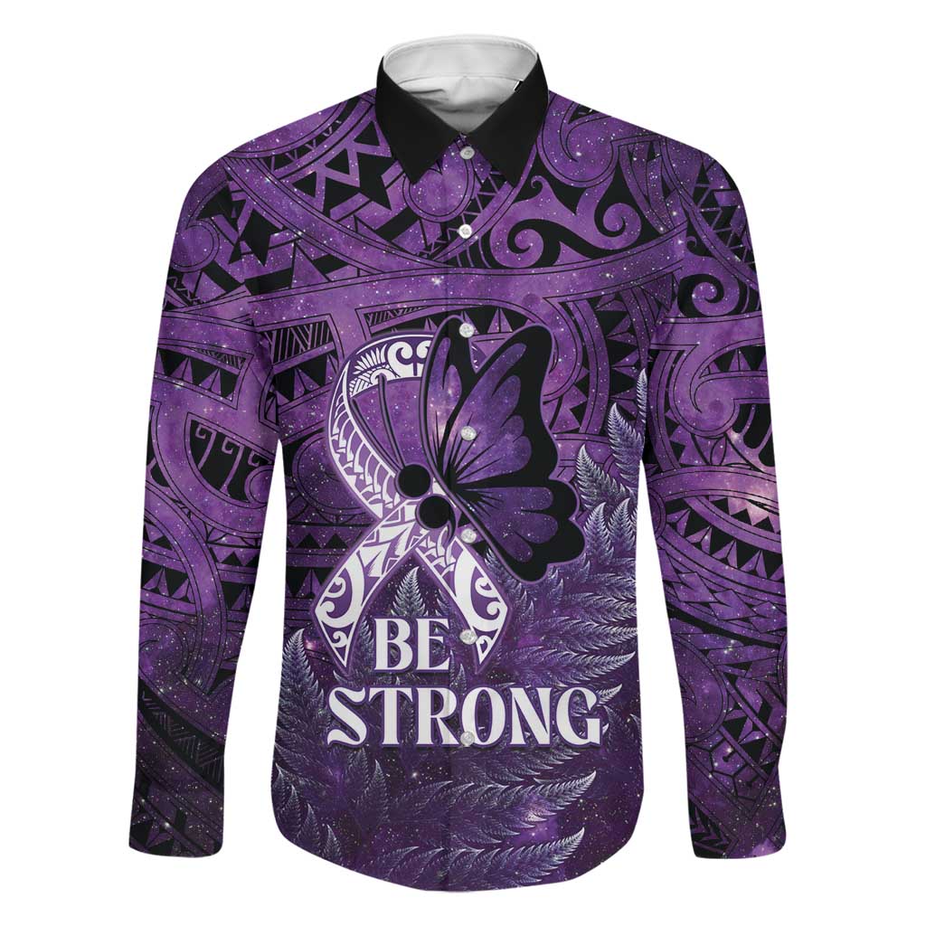 Lupus Awareness Month New Zealand Family Matching Short Sleeve Bodycon Dress and Hawaiian Shirt Be Strong Warrior Maori Silver Fern LT14 Dad's Shirt - Long Sleeve Purple - Polynesian Pride