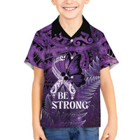 Lupus Awareness Month New Zealand Family Matching Short Sleeve Bodycon Dress and Hawaiian Shirt Be Strong Warrior Maori Silver Fern LT14 Son's Shirt Purple - Polynesian Pride