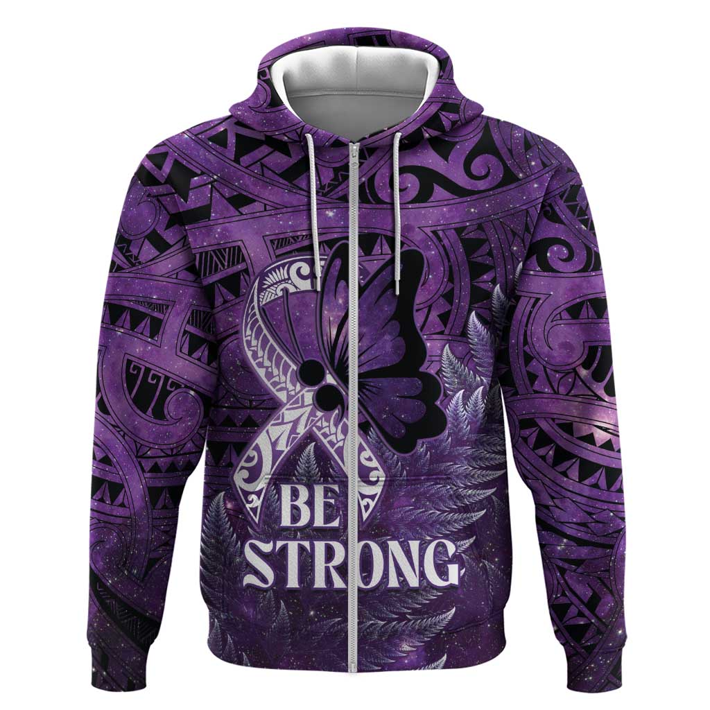 Lupus Awareness Month New Zealand Hoodie Be Strong Warrior Maori Silver Fern LT14 Zip Hoodie Purple - Polynesian Pride
