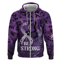 Lupus Awareness Month New Zealand Hoodie Be Strong Warrior Maori Silver Fern LT14 Zip Hoodie Purple - Polynesian Pride