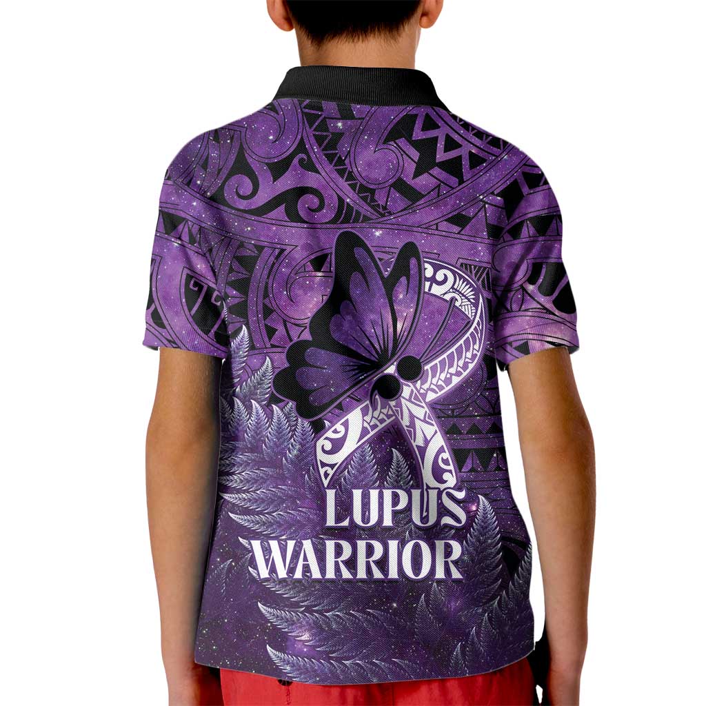 Lupus Awareness Month New Zealand Kid Polo Shirt Be Strong Warrior Maori Silver Fern