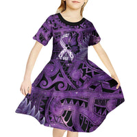 Lupus Awareness Month New Zealand Kid Short Sleeve Dress Be Strong Warrior Maori Silver Fern
