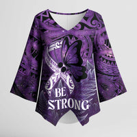 Lupus Awareness Month New Zealand Kimono Sleeve Blouse Be Strong Warrior Maori Silver Fern LT14 Female Purple - Polynesian Pride