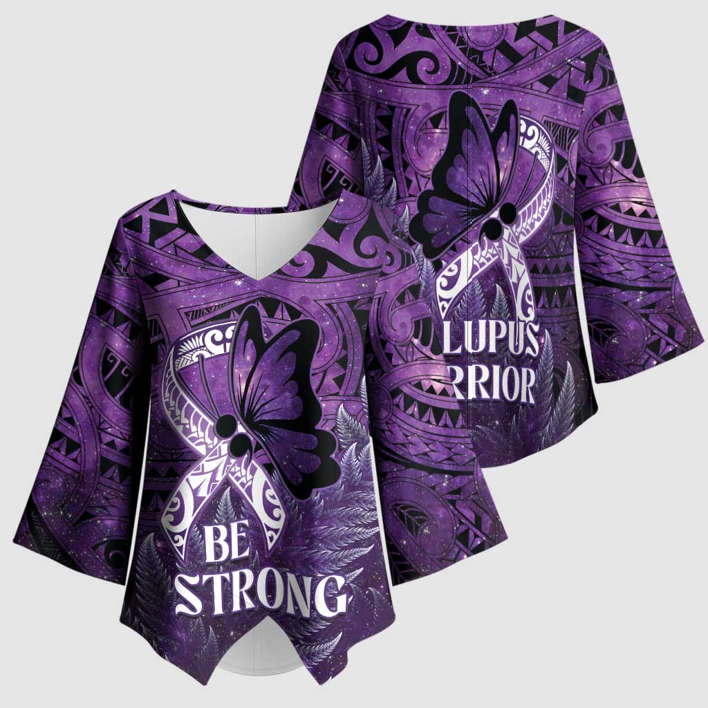 Lupus Awareness Month New Zealand Kimono Sleeve Blouse Be Strong Warrior Maori Silver Fern LT14 - Polynesian Pride