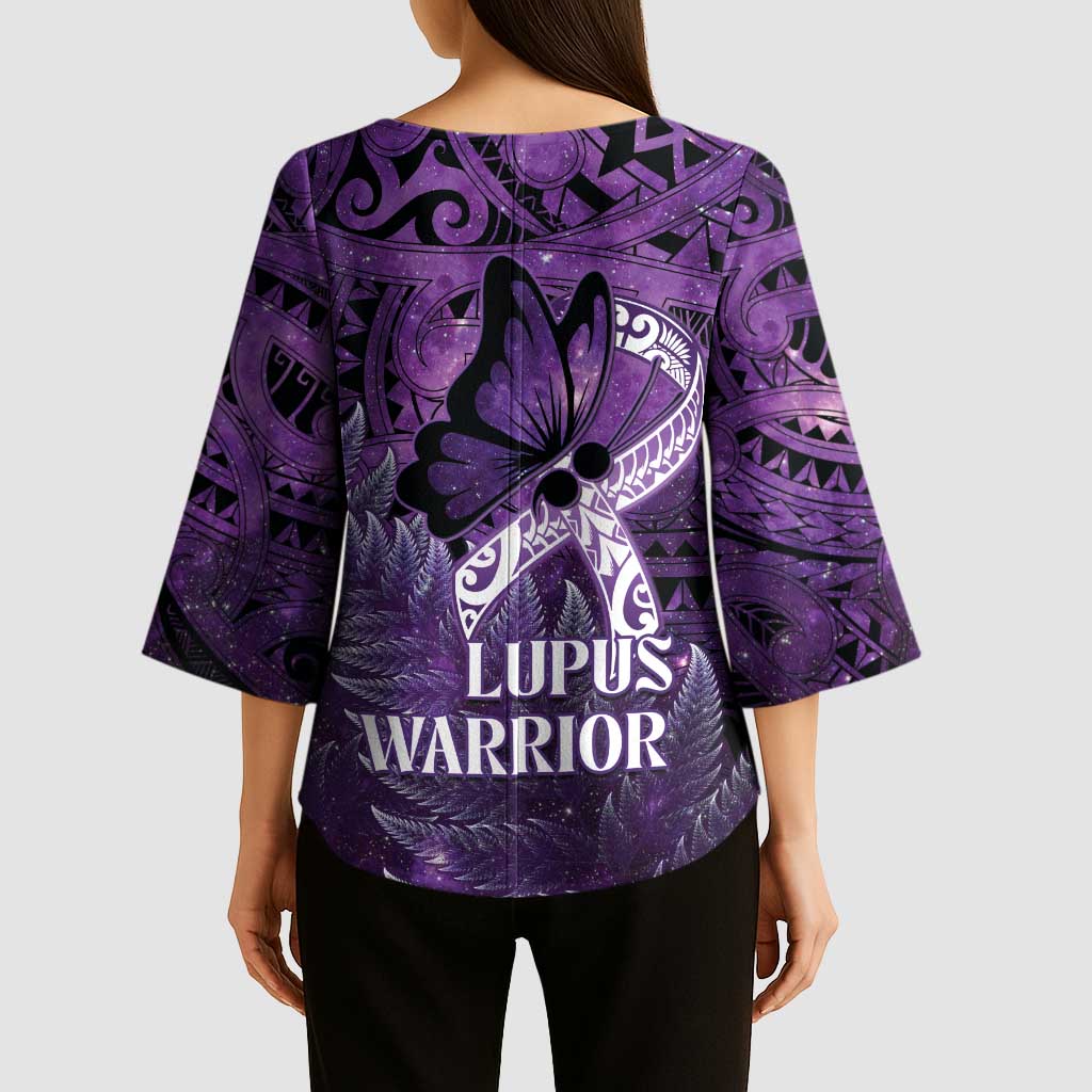 Lupus Awareness Month New Zealand Kimono Sleeve Blouse Be Strong Warrior Maori Silver Fern LT14 - Polynesian Pride