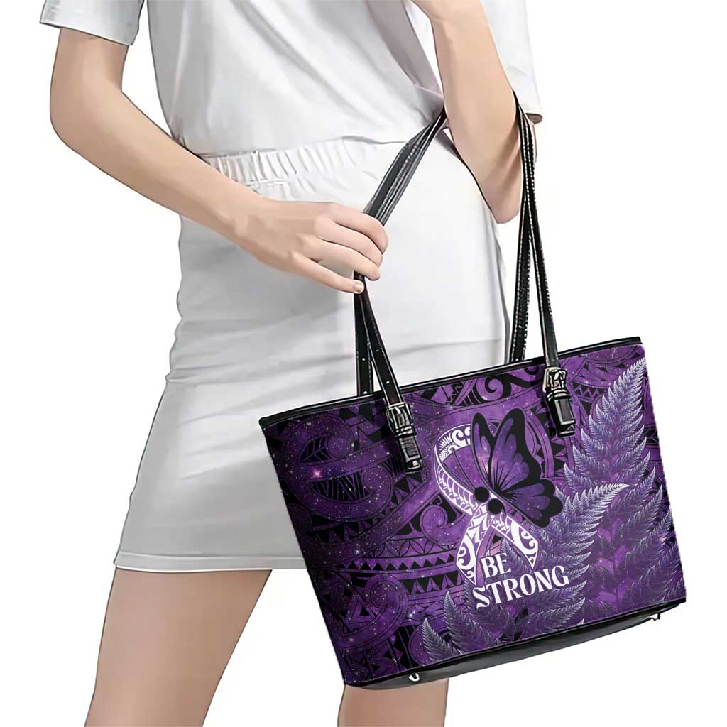 Lupus Awareness Month New Zealand Leather Tote Bag Be Strong Warrior Maori Silver Fern LT14 - Polynesian Pride