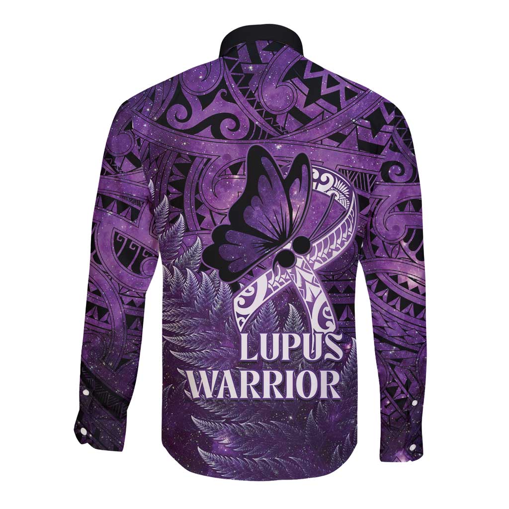 Lupus Awareness Month New Zealand Long Sleeve Button Shirt Be Strong Warrior Maori Silver Fern