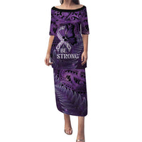 Lupus Awareness Month New Zealand Puletasi Be Strong Warrior Maori Silver Fern LT14 Long Dress Purple - Polynesian Pride