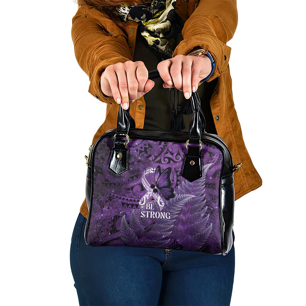 Lupus Awareness Month New Zealand Shoulder Handbag Be Strong Warrior Maori Silver Fern LT14 One Size Purple - Polynesian Pride