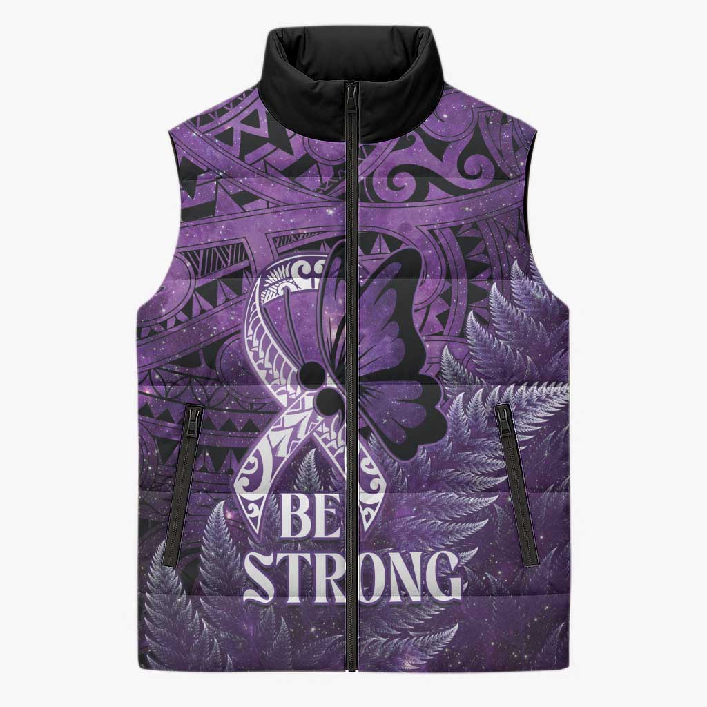 Lupus Awareness Month New Zealand Sleeveless Puffer Jacket Be Strong Warrior Maori Silver Fern LT14 Unisex Purple - Polynesian Pride